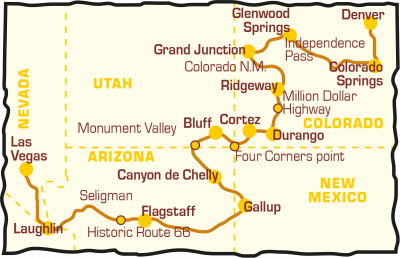 Tourverlauf Classic Western Trails - Road from Las Vegas to Denver - US BIKE TRAVEL