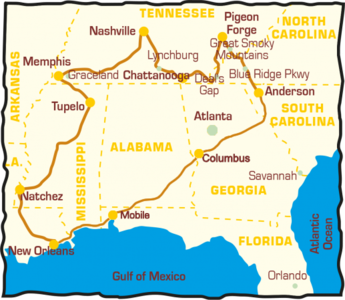 Tourverlauf Historic & Romantic South - Die Südstaaten der USA - US BIKE TRAVEL