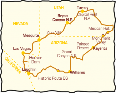Tourverlauf Semi-Guided Southwest Explorer - US BIKE TRAVEL