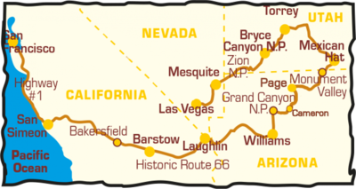 Kartenverlauf der Western Highlights Tour - US BIKE TRAVEL™