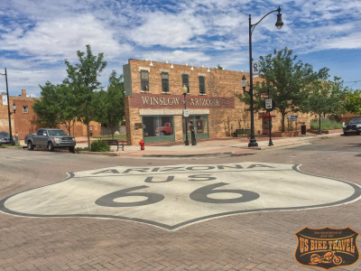 Standing on the corner at Winslow Arizona - US BIKE TRAVEL